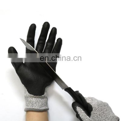 HY 13G HPPE Liner Black PU Palm Dipped Glassfiber Cut Resistant Glove Safety Hand Gloves Cut 5 Anti-Abrasion Gloves