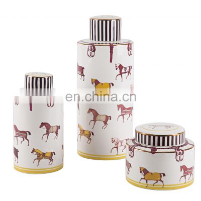 Luxury Horse Series Home Ceramic Porcelain Decor Vase And Jar