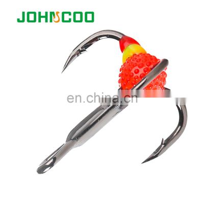 JOHNCOO 5pcs Fishing Hooks Winter Ice Fishing 6# 8# 10# High Carbon Steel Winter Treble Hook Ice Fishing Hook