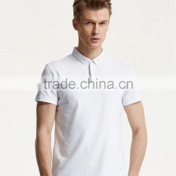 wholesale white polo shirt with embroidery holes on collar and double layer placket