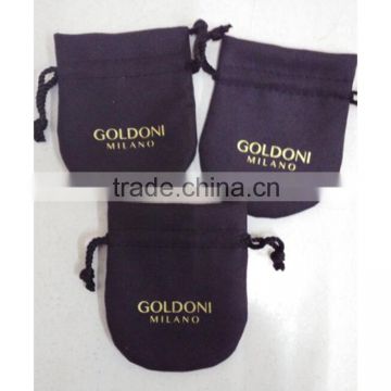 Fashion black suede jewelry pouch with golden logo