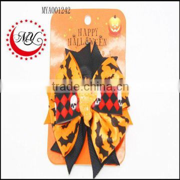 Halloween Orange Satin Girls Hair Bows(Approved by BV)