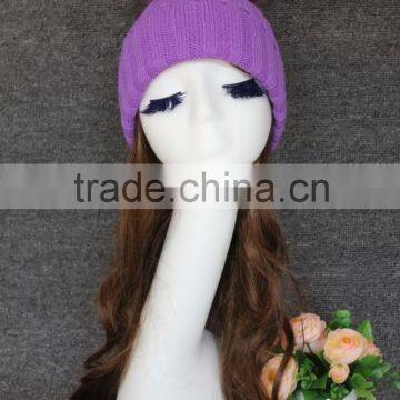 China Manufacture purple Knitting with Colorful Raccoon Fur Ball Ladies Winter Hat