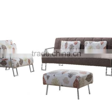 Living Room or Hotel Use Folded Fabric Sofa Bed with Simple Metal Armrest