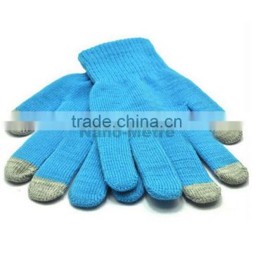 NMSAFETY blue cotton gloves warm touch screen gloves on finger