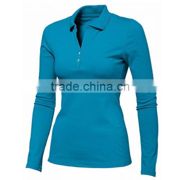Classic Women ful sleeve Cheap quality 100% Cotton single jersey Polo styal Shirts