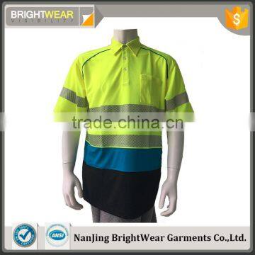 China factry wholesale button closure safety 3M tape hi vis contrast reflective polo shirt