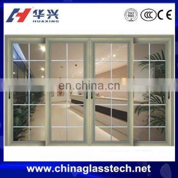 CE certificate sliding aluminium commercial glass door entrance with grills
