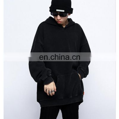 New Fashion Style plus size men's hoodies & sweatshirts plain vintage oversize heavy black wash hoodie