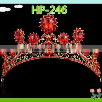 Wholesale bling rhinestone pageant crown, red rhinestone crowns