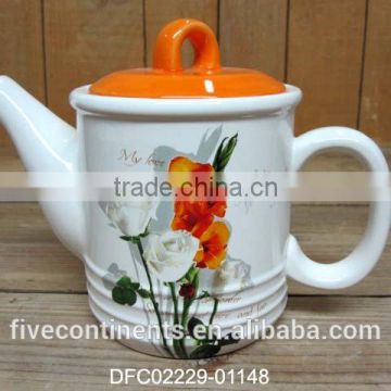 chinese ink decal ceramic teapot with orange lid