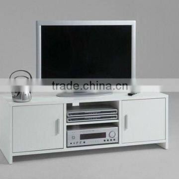 Two Open Compartments and Two Doors Wooden Finish TV Stand