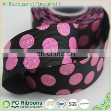Polyester grosgrain ribbon printing Polka dots with glitter