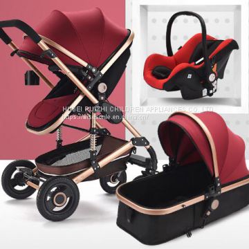 Luxury High Landscape Safe Baby Stroller 3 in 1 Aluminum Alloy Frame Cotton Canopy Stroller Baby Pram