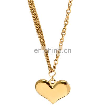 New Design Hot Sale Titanium Steel  Double-Sided Heart Shaped Necklace For Women
