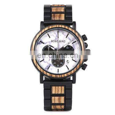 Hot Selling BOBO BIRD Custom Your Own Logo Men Luxury Brand Automatic Wrist Watches Chronograph Days Wood Watch