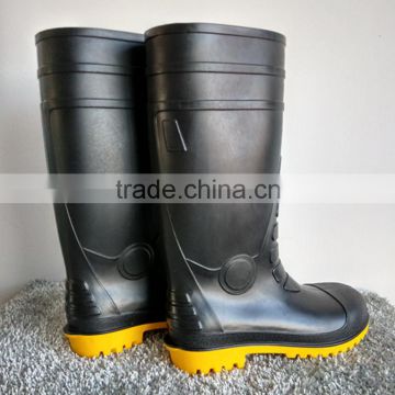 cheap anti-slip yellow pvc rain shoes without steel toe/ black safety boots