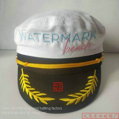 Embroidered navy captain white navy hat hat hat hat factory