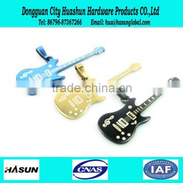 Fashion latest design silver/black/gold custom design guital shaped stainless steel guitar necklace