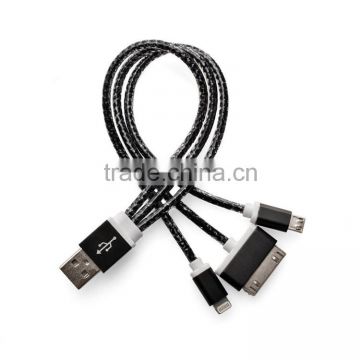 Wholesale Leather USB Cable Three in One Data Charging USB Cable in Shenzhen