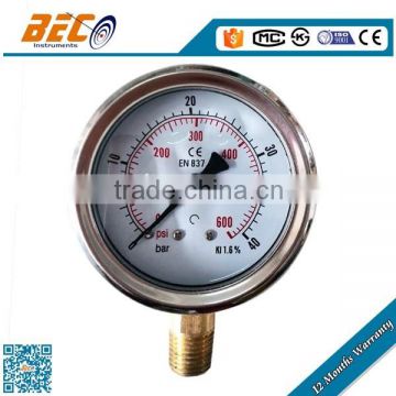Customized mechanical Stainless steel case glycerine or silicone oil filled pressure gauge