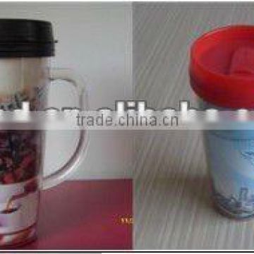 Hot sale!plastic double wall cups with lids and handles