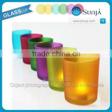 glass cup forsted colorful stained glass candle holder