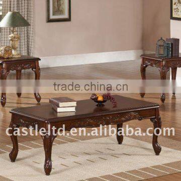 Carved wooden topped coffee table&Carved wooden topped end table