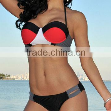Sexy Color Block Halter Push-up Red Bikini Lingerie PW-LC41024-2