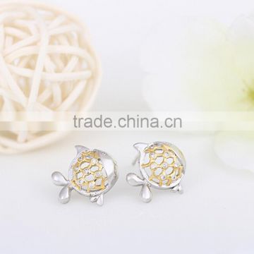 wholesale 925 sterling silver fish fancy design gold earring