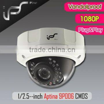 IPS Newest 1080P Aptina 9P006 CMOS sensor 15-20 IR distance 3.6MM Fixed Lens Vadalproof Infrared Dome IP Cameras IPS-EA1822