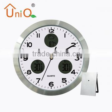 Luxury 12INCH Simple promotional plastic/Aluminum round wall clock with weather station