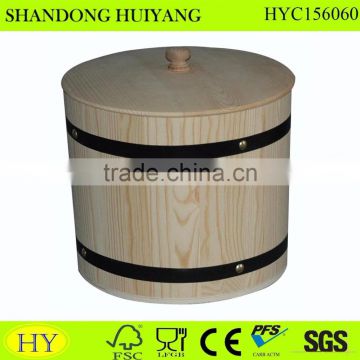 FSC china supply unfinished pine wood rice bucket with lid