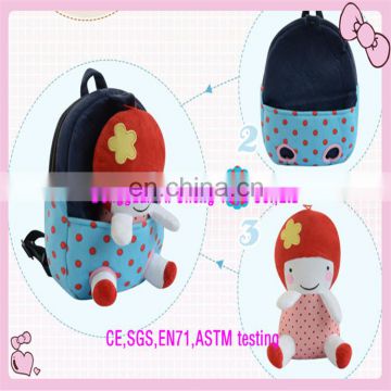 Custom cartoon animal /doll kids plush backpack