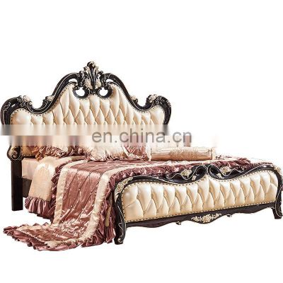 Popular Luxury Quality European Bedroom Wedding Queen Size Wood Carving Leather Wall Bed Wedding Bed