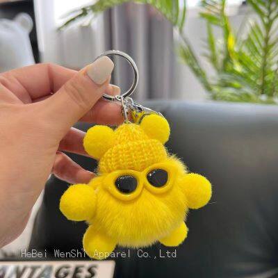 55Plush key chain cute briquettes animal key ring school bag hanging decoration car fox hair key chain wholesale