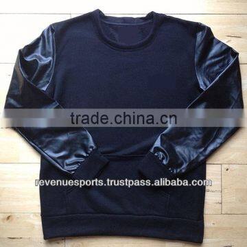 sweatshirts/leather sleeve sweatshirts/new trendy sweatshirt/new design sweatshirt with leather sleeves