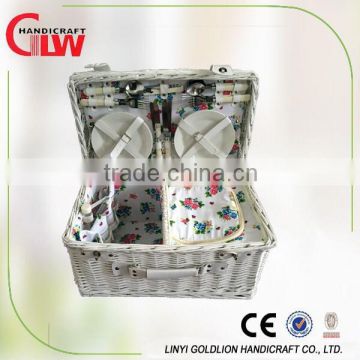 white wicker picnic basket with ice bag