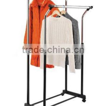 Adjustable Height Metal Clothing Rack, with Two Bars for Garments
