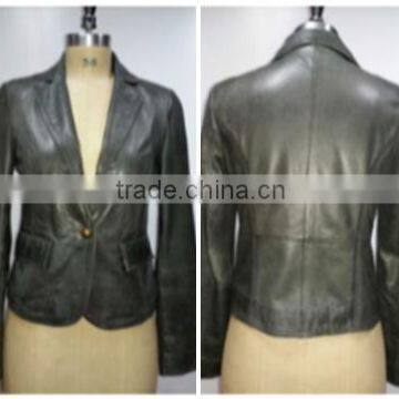 Sheep Leather Jacket Made Through Darkening Treatment. Color Light Olive
