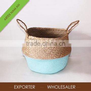 Foldable seagrass basket with mint bottom / Seagrass laundry hamper / Seagrass rice Basket from Vietnam