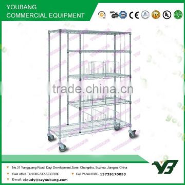 2015 hot sell 150KGS heavy duty 5 layer warehouse wire display rack with wheels and fence (YB-HS001)