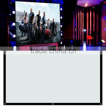 Matte white viewing surface diffuses projected light uniformly 16:9 projection screen