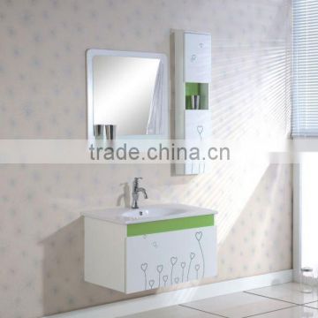 white mirrored MDF, PVC wall mounted acrylic shower door and bathroom vanity