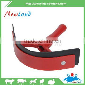 plastic horse sweat scraper with a curved rubber blade