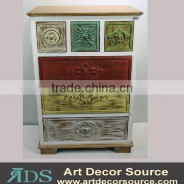 Colored shabby chic wood carved cabinet