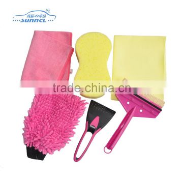 Sweet Pink Color 7 pcs Microfiber Towel for Car Cleaning , Car Washing Bag