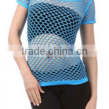 sexy club turquoise seamless short sleeve mesh netting tank top