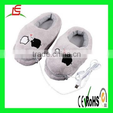 New Gray PC Electric Heating Slippers Heated Shoes Foot Warmer Piggy Plush USB Laptop