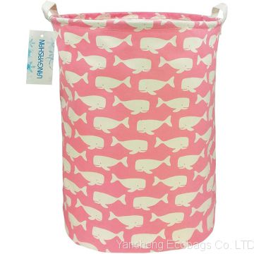 pink whale foldable waterproof hamper laundry basket storage canvas storage basket for clothes round baby storage bin